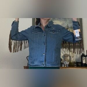 Yellowstone fringe studded jean jacket size small